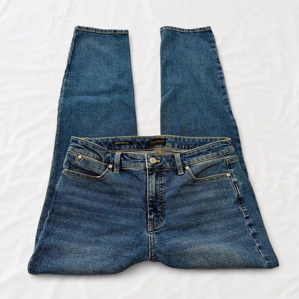 Talbots Slim Ankle Jeans Medium Blue Wash Mid Rise Size 8